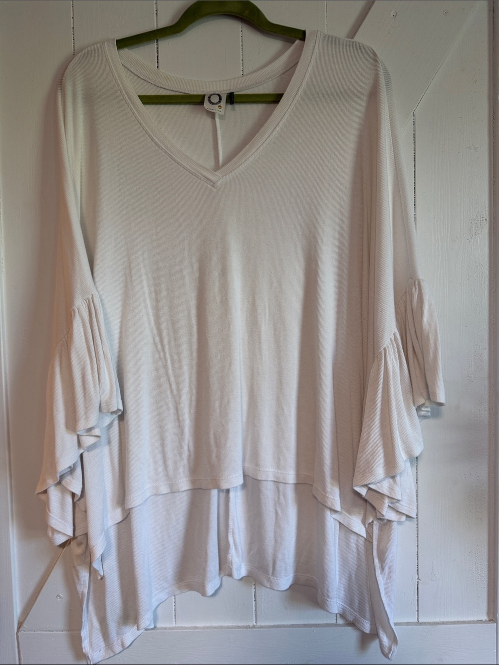 Flowy White V-Neck Ruffle Sleeve Tunic Top